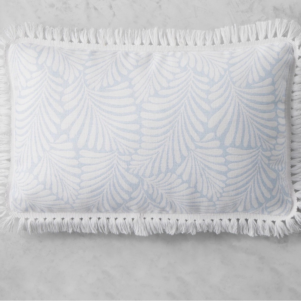 Williams Sonoma Home Sunbrella Frond Outdoor 14x22 White and Blue Pillow Cover